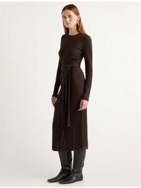 Modern Citizen Brown Ribbed Carmen Wrap Dress